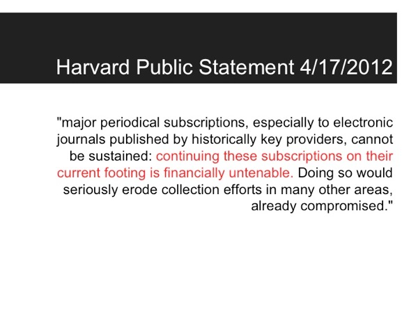 Harvard Statement about Library journal subscriptions