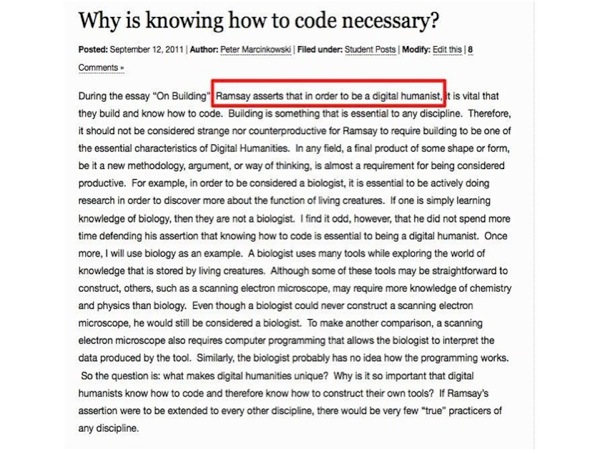 Student blog post, citing Steve Ramsay