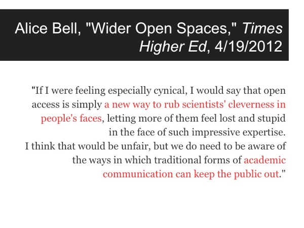Quotation from Alice Bell article in Times Higher Ed