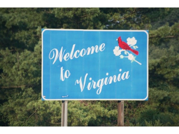 Photograph of a sign that reads *Welcome to Virginia*