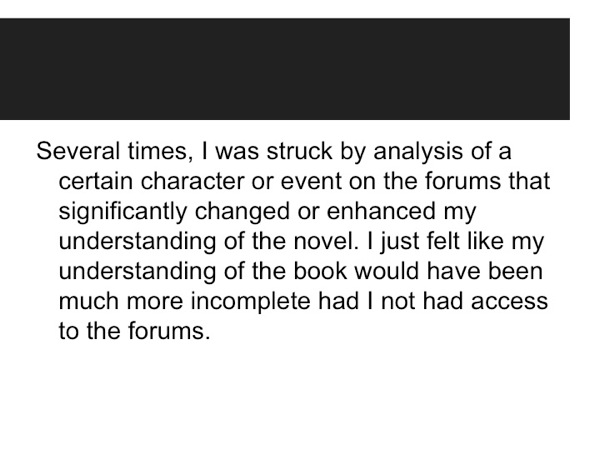 Comment from a student about the House of Leaves project