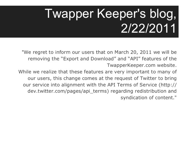 screenshot from Twapper Keeper's blog