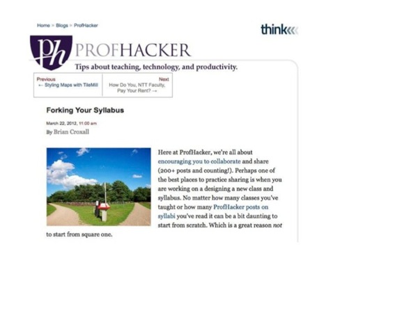 Screenshot of a post on ProfHacker about forking syllabi